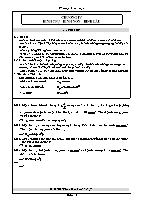 Đề cương ôn thi Hình học Lớp 9 - Chương IV Hình trụ-Hình nón-Hình cầu